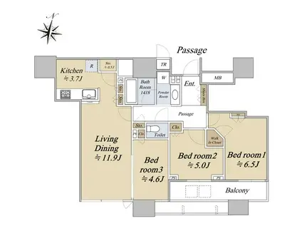シティタワー梅田東(3LDK/8階)の間取り写真