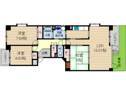 イトーピア紫明園(3LDK/1階)の間取り写真