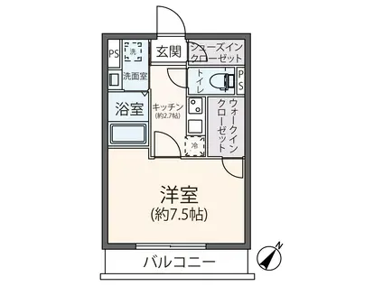 リージア世田谷代田(1K/2階)の間取り写真