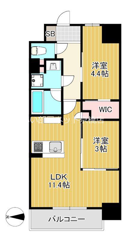 アーバネックス東梅田(2LDK/2階)の間取り写真