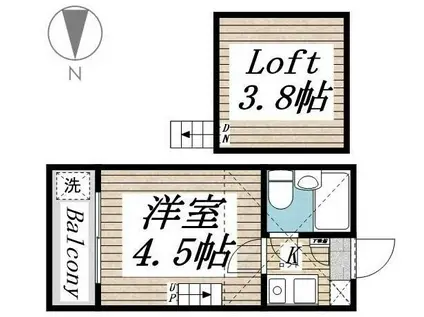 ジュネパレス草加第04(1K/2階)の間取り写真