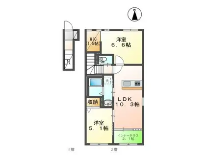 プリオーレおおたかの森(2LDK/2階)の間取り写真