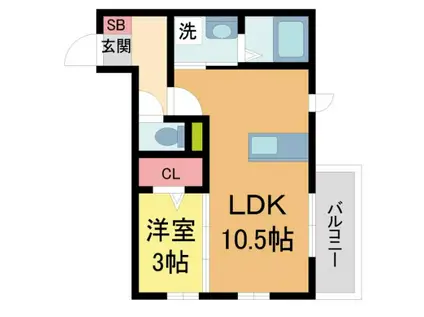 AMBER CUBE A棟(1LDK/1階)の間取り写真