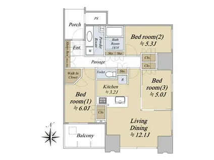 ワールドシティタワーズキャピタルタワー(3LDK/6階)の間取り写真