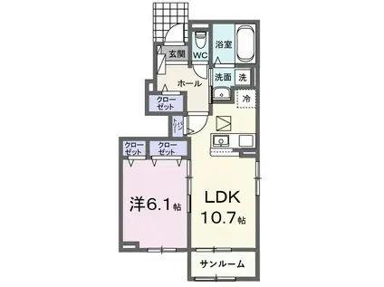 プラネッツ・リラン III(1LDK/1階)の間取り写真