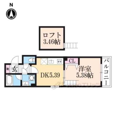 GRAMERCY 二条城(1DK/3階)の間取り写真