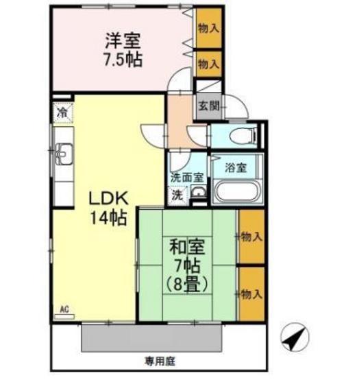 ハイライズ松本A棟(2LDK/1階)の間取り写真