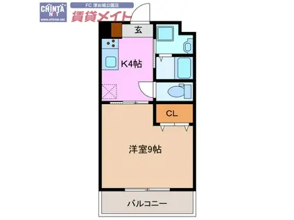 ベルフォーレ中央(1K/2階)の間取り写真