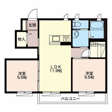 ジュネス(2LDK/1階)の間取り写真