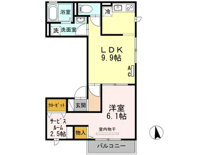 ウィングス(1LDK/2階)の間取り写真