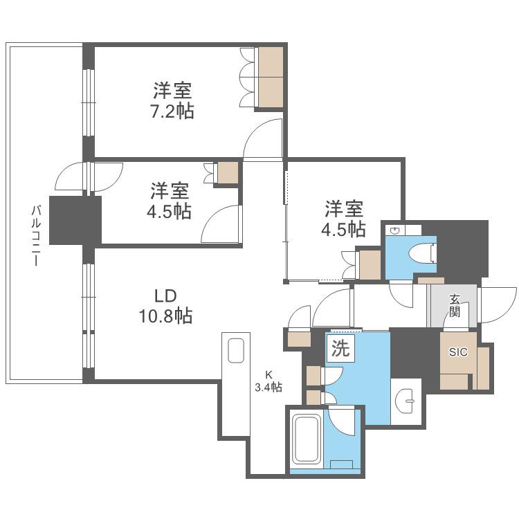 ザ・札幌タワーズ イーストタワー(3LDK/16階)の間取り写真