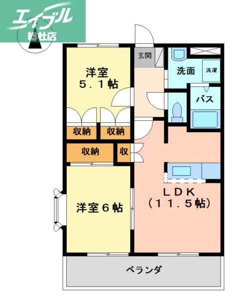 メイプルハウス(2LDK/2階)の間取り写真