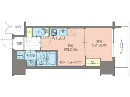 プレジオ日暮通(1DK/15階)の間取り写真