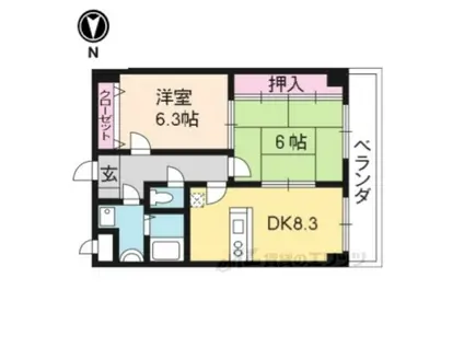 コスモスフローラ醍醐(2LDK/3階)の間取り写真