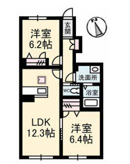 グランブーケB棟(2LDK/1階)の間取り写真