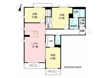 ソルヴェール馬出(1LDK/2階)の間取り写真