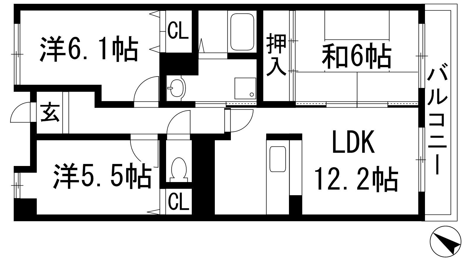 ウエストヒルズⅠ(3LDK/2階)の間取り写真