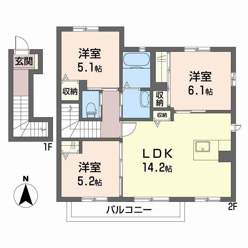 ラフィネ梅美台(3LDK/2階)の間取り写真