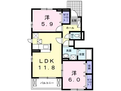 グラン・シェルⅢ(2LDK/1階)の間取り写真