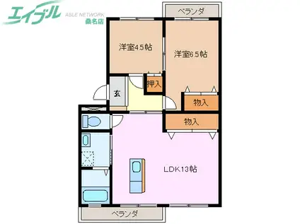 近鉄名古屋線 益生駅 徒歩22分 3階建 築45年(2LDK/3階)の間取り写真