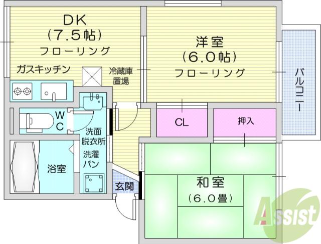 シュロス(2K/1階)の間取り写真