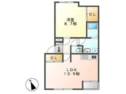 ヴィスコンティ・N(1LDK/2階)の間取り写真
