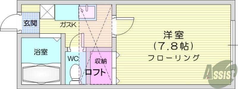 ホワイトキャッスル蒲町ビレジA棟(1K/2階)の間取り写真