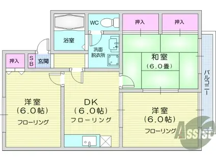 セジュールリベルテB(3DK/1階)の間取り写真
