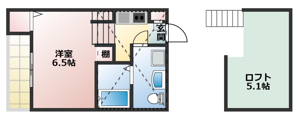 H&S黒川(1SK/2階)の間取り写真
