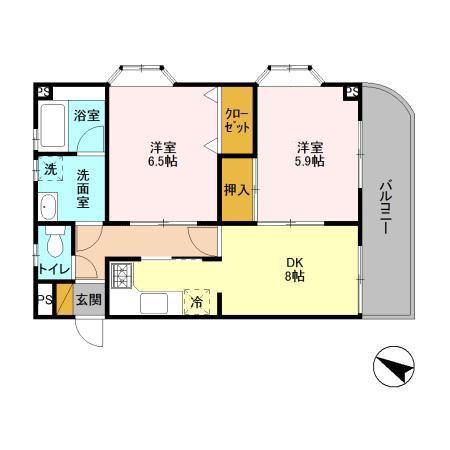 石塚ビル(2DK/2階)の間取り写真