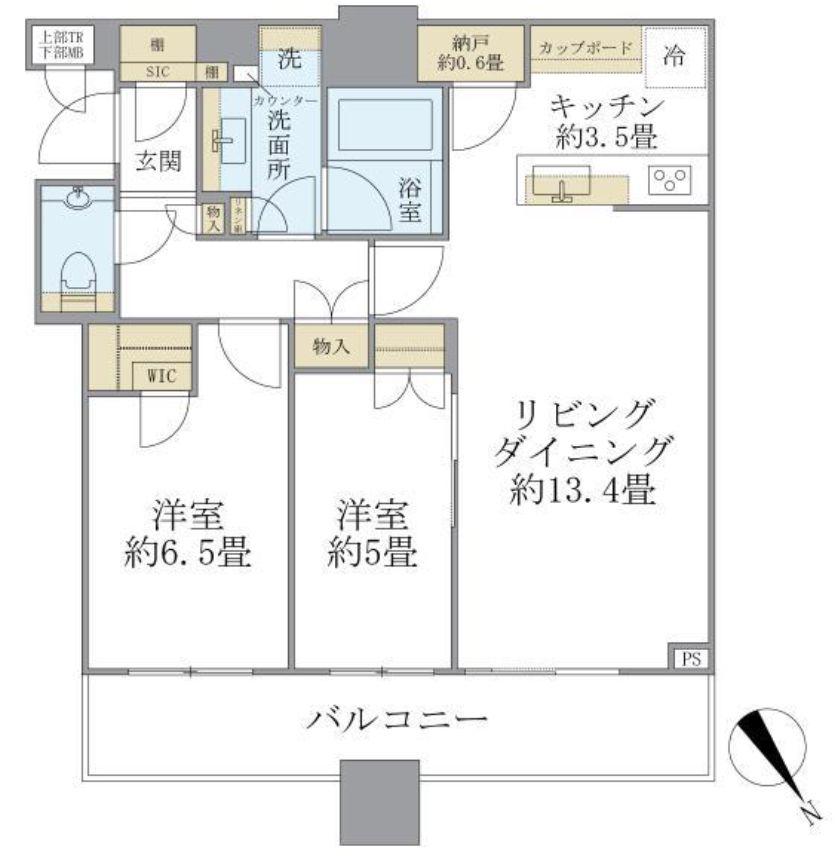 BRILLIA TOWERS目黒サウスレジデンス(2LDK/19階)の間取り写真