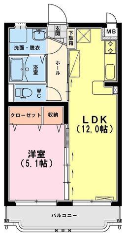 ユーミー由地II(1LDK/2階)の間取り写真