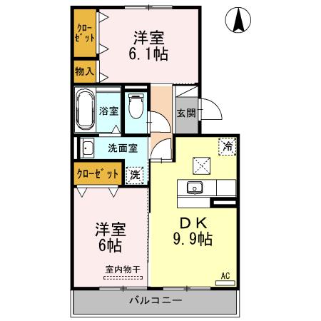 モンシャトー岐南(2DK/1階)の間取り写真