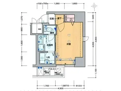 プレサンス難波ウエスト(1K/6階)の間取り写真