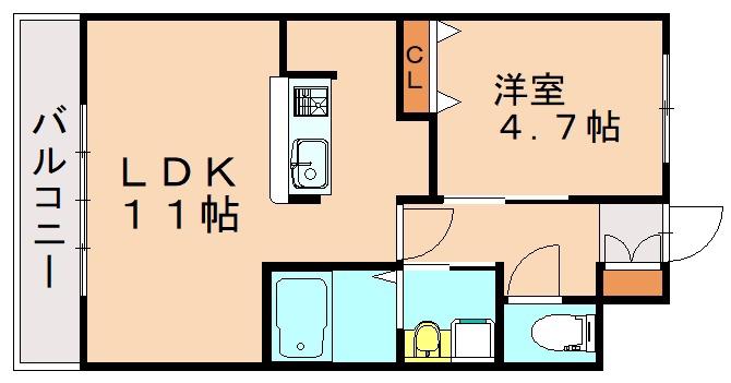 グランディール中間(1LDK/2階)の間取り写真
