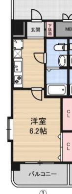 ラグゼ東三国II(1K/6階)の間取り写真