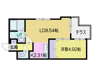 グランジ厚別(1LDK/1階)の間取り写真