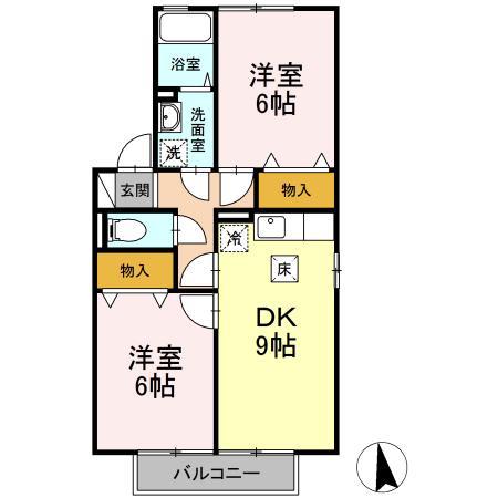 コンフォートD棟(2DK/1階)の間取り写真