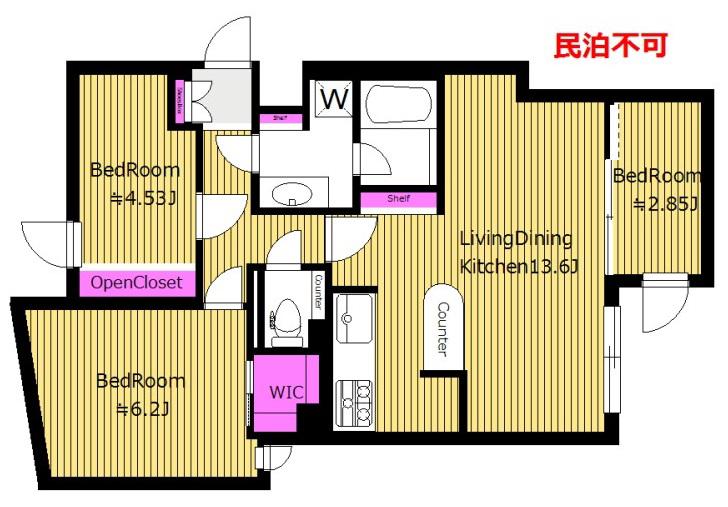  礼敷ゼロゼロ FR2ヶ月 3面採光グランパセオ代々木上原 NSN(3LDK/1階)の間取り写真