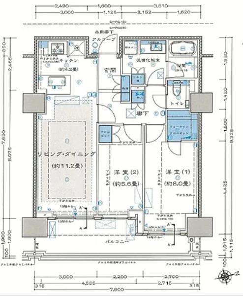 プラウドタワー芝浦(2LDK/23階)の間取り写真