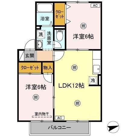 メゾンリヴェールC棟(2LDK/2階)の間取り写真