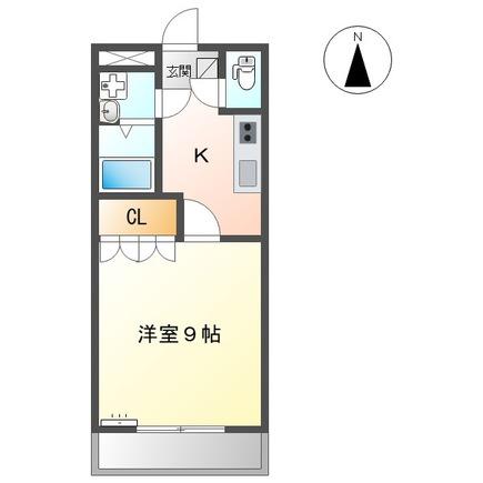 シャルドネ弥生が丘(1K/2階)の間取り写真