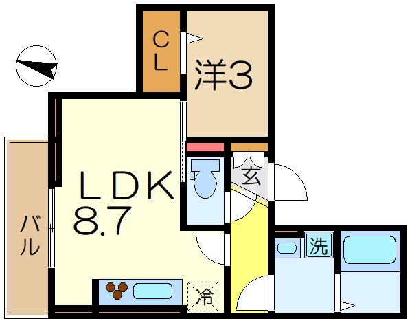 D PAINA弘明寺Ⅱ(1LDK/2階)の間取り写真