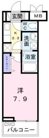マリオ北島 D(1K/2階)の間取り写真