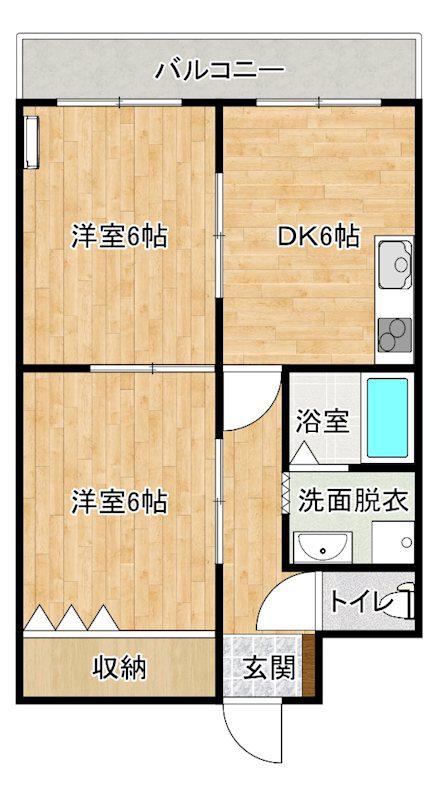エーデルハウスC(2DK/1階)の間取り写真