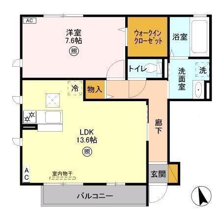 パークドプランタンI(1LDK/1階)の間取り写真