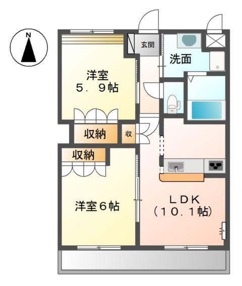 ラビエールII(2LDK/2階)の間取り写真