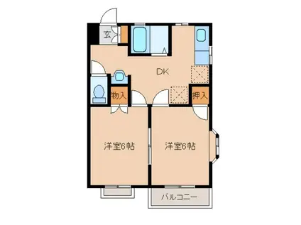 アーベイン石橋C(2DK/2階)の間取り写真