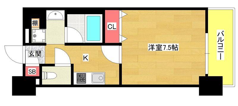 アスヴェル阿波座BLUE EARTH(1K/9階)の間取り写真