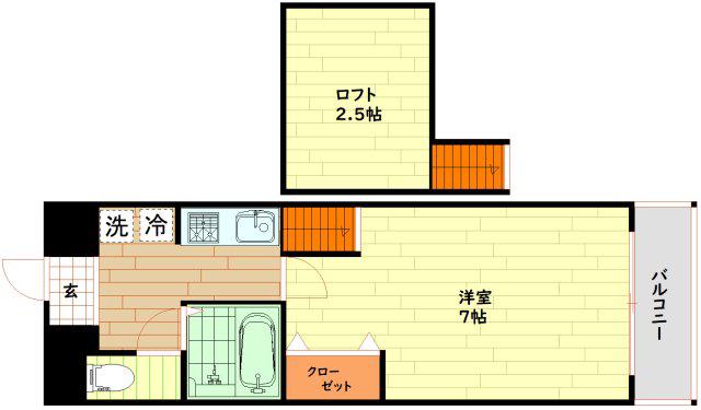 レスポワル新町(1K/6階)の間取り写真